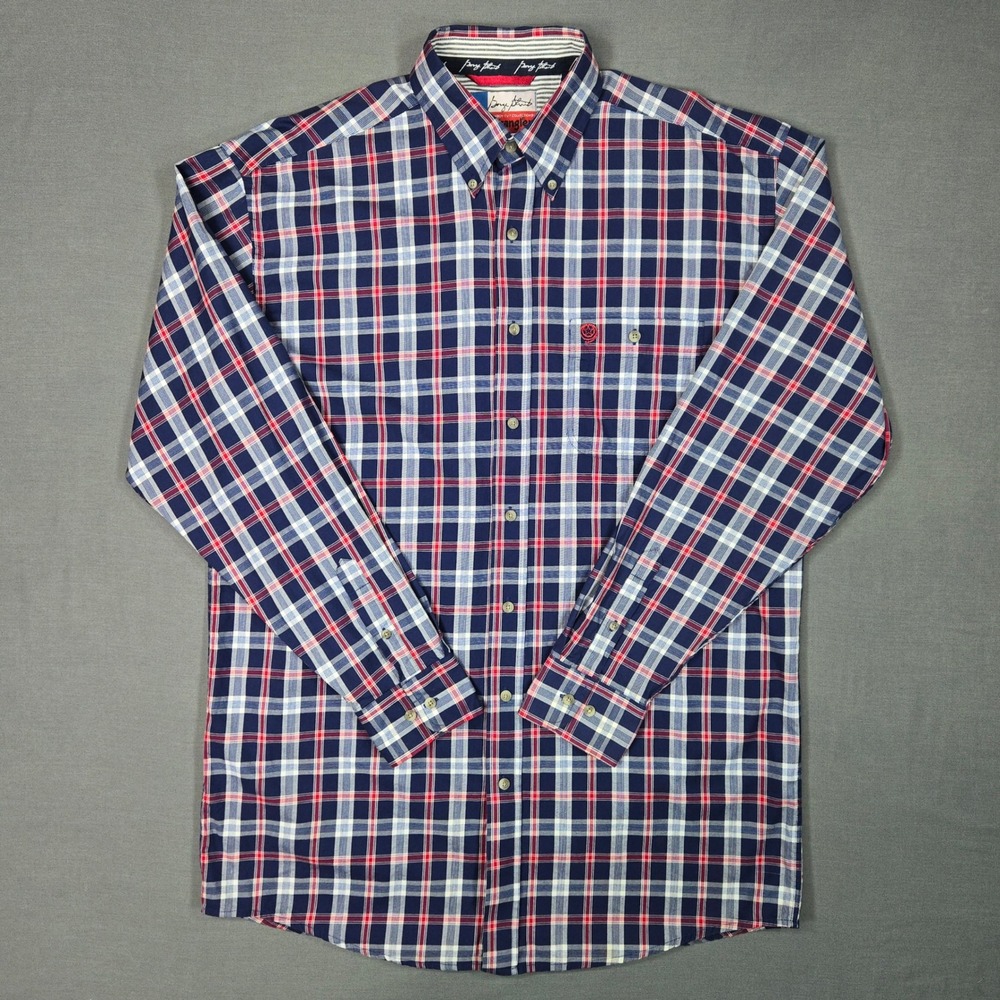 Wrangler George Strait Cowboy Cut Plaid Button Down Shirt Mens LT Red Blue